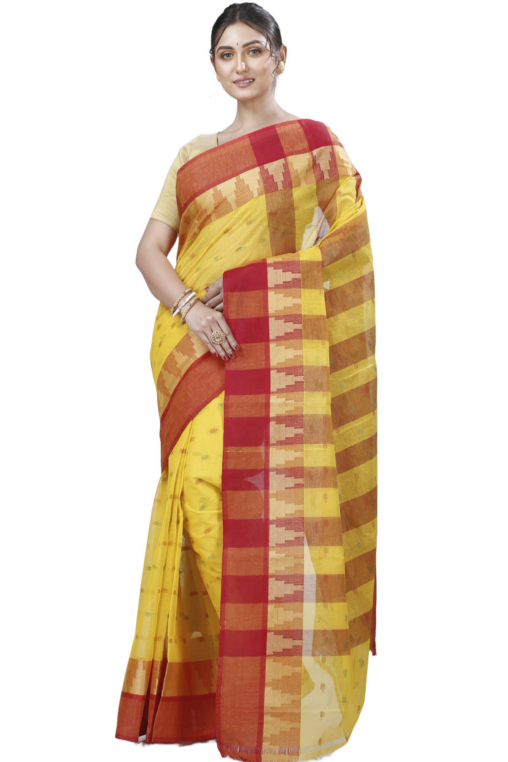 Yellow Pure Cotton Jamuna Tant Saree (1314)
